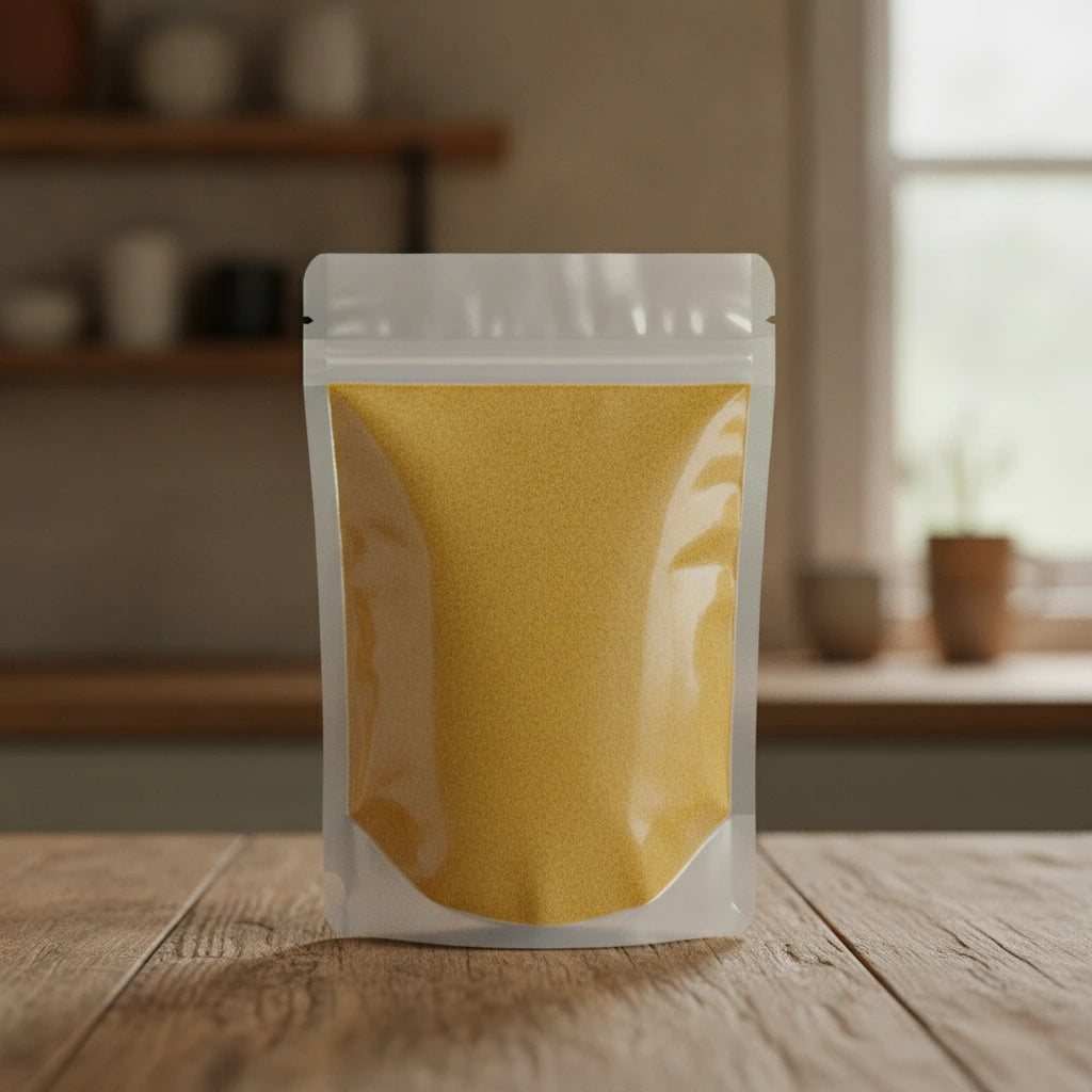 Goldenseal Root Powder (Hydrastis Canadensis) | The herb/berry/powder/fruit/root/bark that is in the black bowl, i would like it to shown in a plastic stand up resalable pouch that is clear.