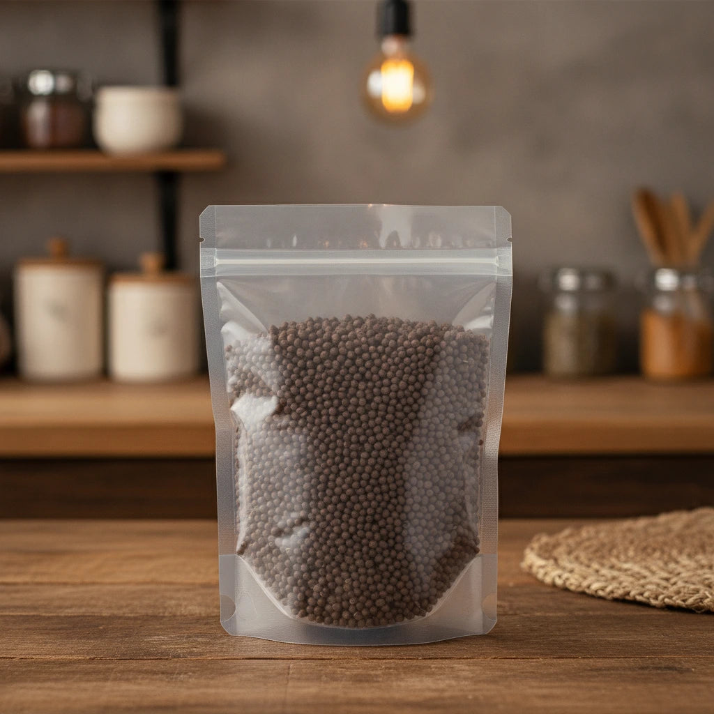 Grains of Paradise Whole (Afromomum Melegueta) | The herb/berry/powder/fruit/root/bark/seeds that is in the black bowl, i would like it to shown in a plastic stand up resalable pouch that is clear.