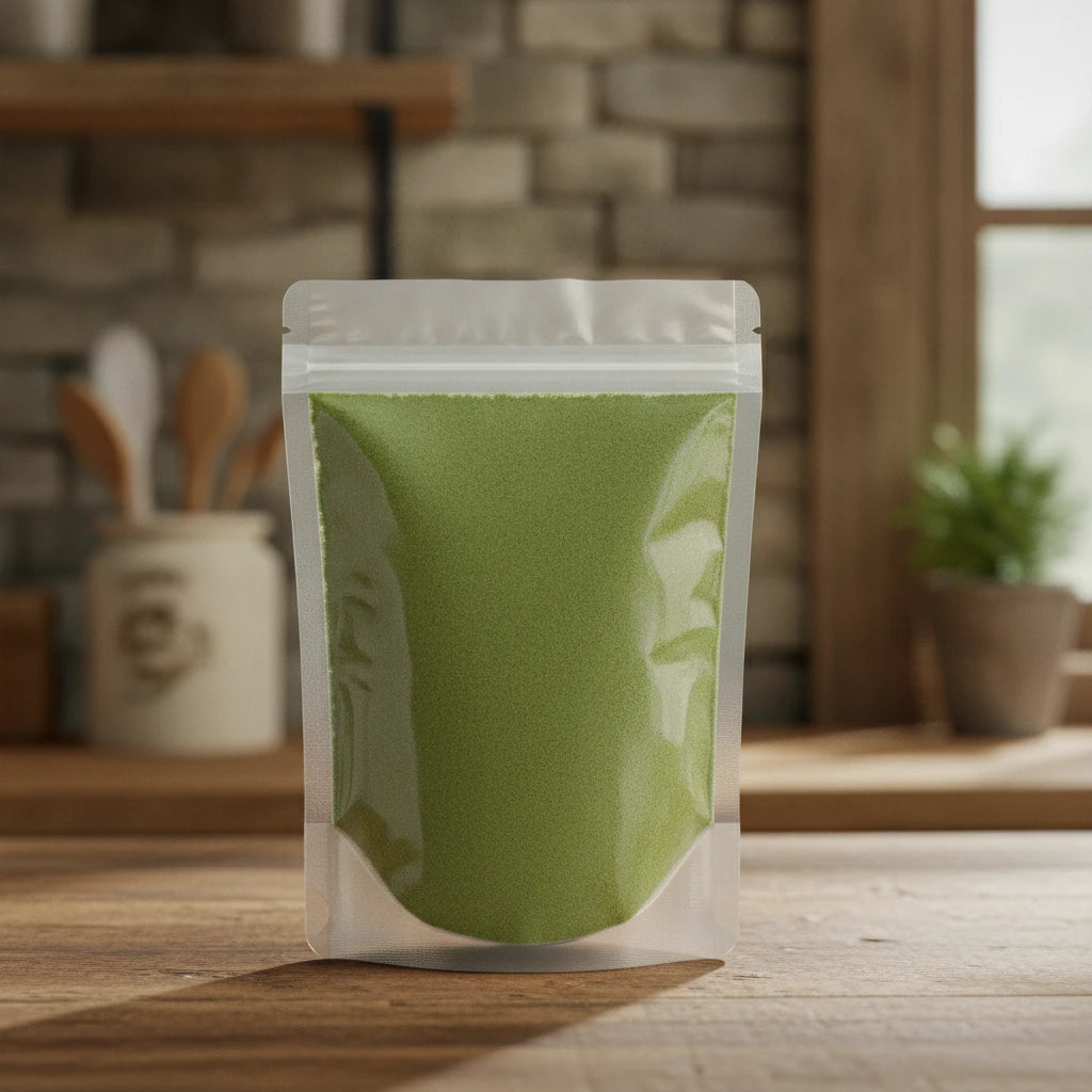 Graviola Leaf Powder (Annona Muricata) | The herb/berry/powder/fruit/root/bark that is in the black bowl, i would like it to shown in a plastic stand up resalable pouch that is clear.