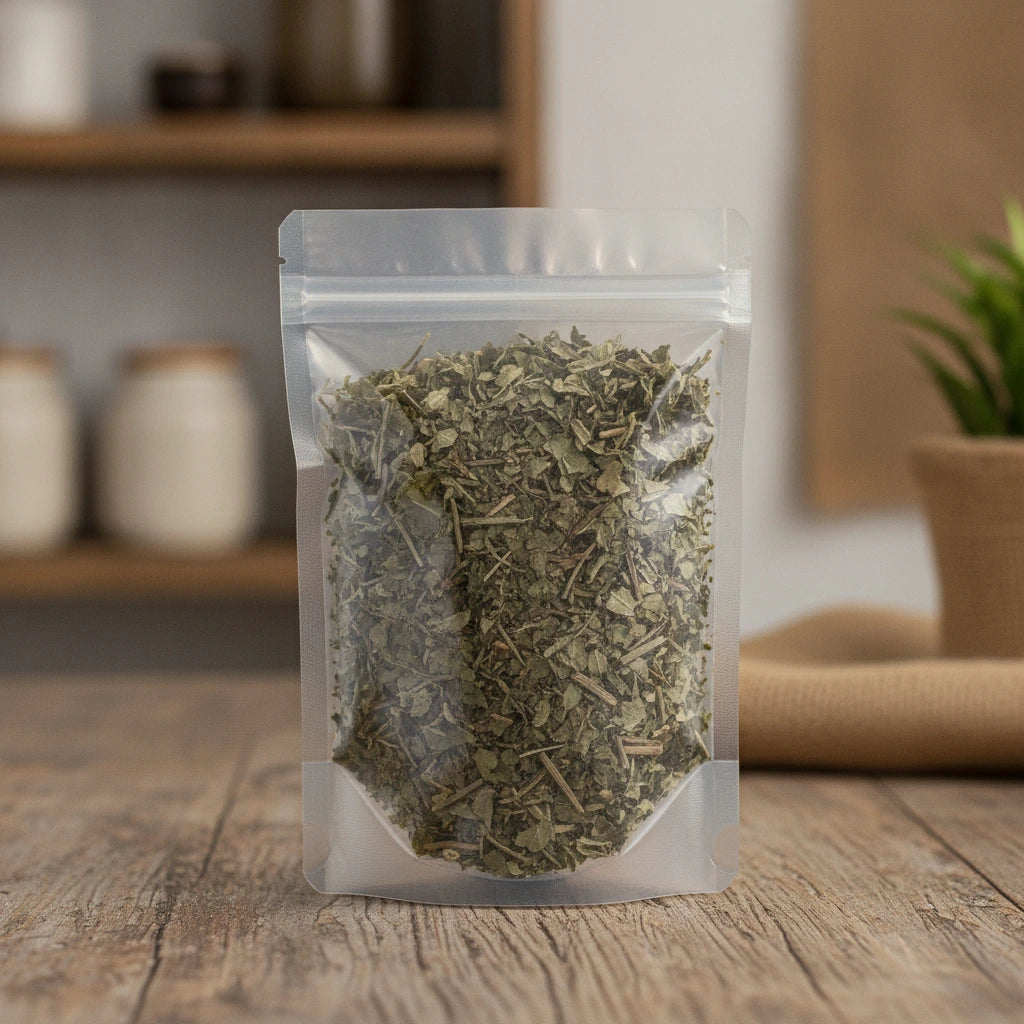 Green Chiretta Herb Cut (Andrographis Paniculata) | The herb/berry/powder/fruit/root/bark that is in the black bowl, i would like it to shown in a plastic stand up resalable pouch that is clear.