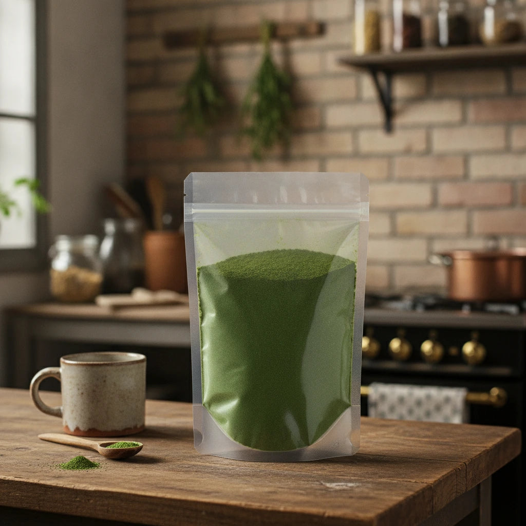 Gymnema Powder (Gymnema Sylvestre) | The herb/berry/powder/fruit/root/bark that is in the black bowl, i would like it to shown in a plastic stand up resalable pouch that is clear.