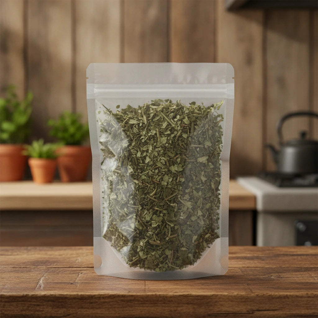 Hairy Agrimony Whole (Agrimonia Pilosa) | The herb/berry/powder/fruit/root/bark that is in the black bowl, i would like it to shown in a plastic stand up resalable pouch that is clear.