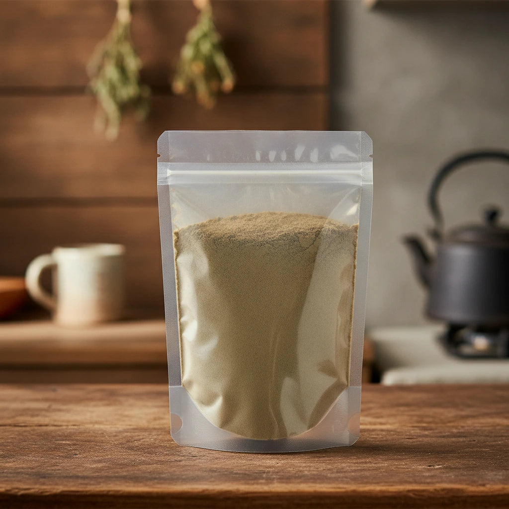 Hawthorn Leaf & Flower Powder (Crataegus Monogyna) | The herb/berry/powder/fruit/root/bark that is in the black bowl, i would like it to shown in a plastic stand up resalable pouch that is clear.