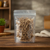 Hog's Fennel Root Whole (Peucedanum Praeruptorum) | The herb/berry/powder/fruit/root/bark that is in the black bowl, i would like it to shown in a plastic stand up resalable pouch that is clear.