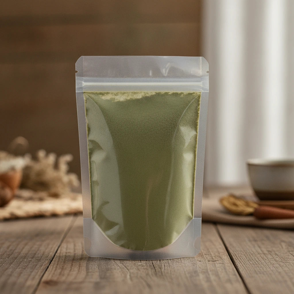 Horny Goat Weed Powder (Epimedium Sagittatum) | The herb/berry/powder/fruit/root/bark that is in the black bowl, i would like it to shown in a plastic stand up resalable pouch that is clear.