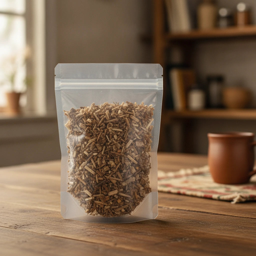 Isodon Herb Whole (Rabdosia Serra) | The herb/berry/powder/fruit/root/bark that is in the black bowl, i would like it to shown in a plastic stand up resalable pouch that is clear.