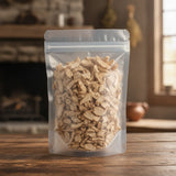 Japanese Ginseng Rhizome Pieces (Panax Japonicus) | The herb/berry/powder/fruit/root/bark that is in the black bowl, i would like it to shown in a plastic stand up resalable pouch that is clear.