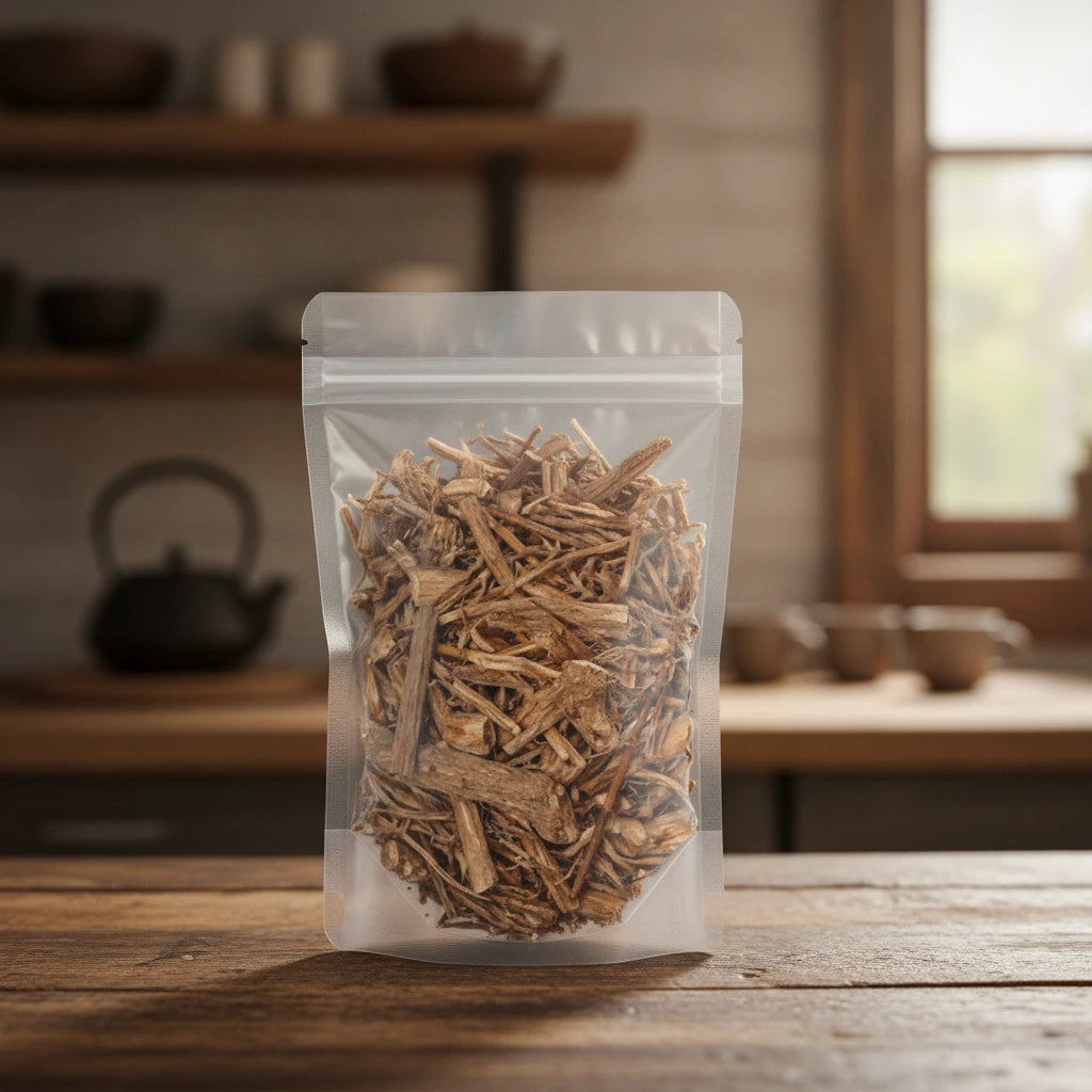 Japanese Sabia Stem Pieces (Sabia Japonica) | The herb/berry/powder/fruit/root/bark that is in the black bowl, i would like it to shown in a plastic stand up resalable pouch that is clear.