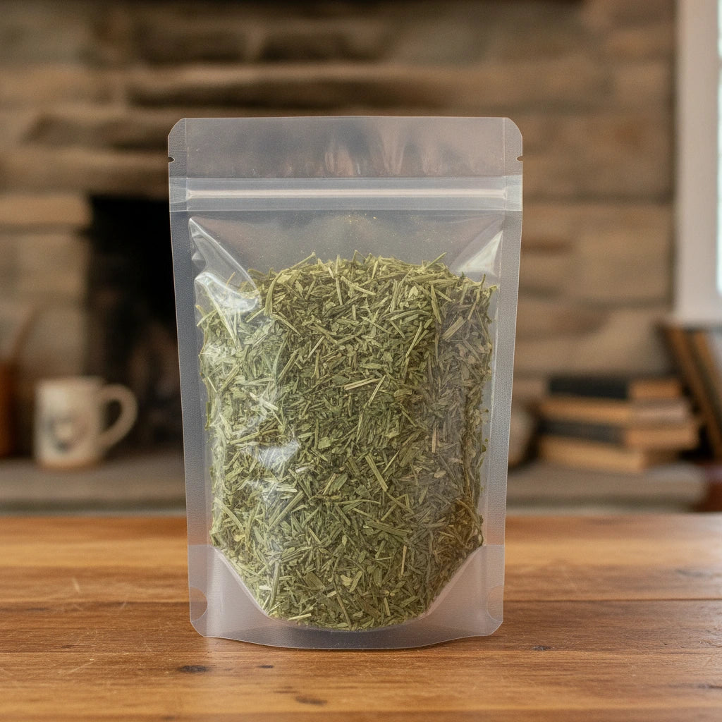 Jewelweed Herb Cut (Impatiens Pallida) | The herb/berry/powder/fruit/root/bark that is in the black bowl, i would like it to shown in a plastic stand up resalable pouch that is clear.
