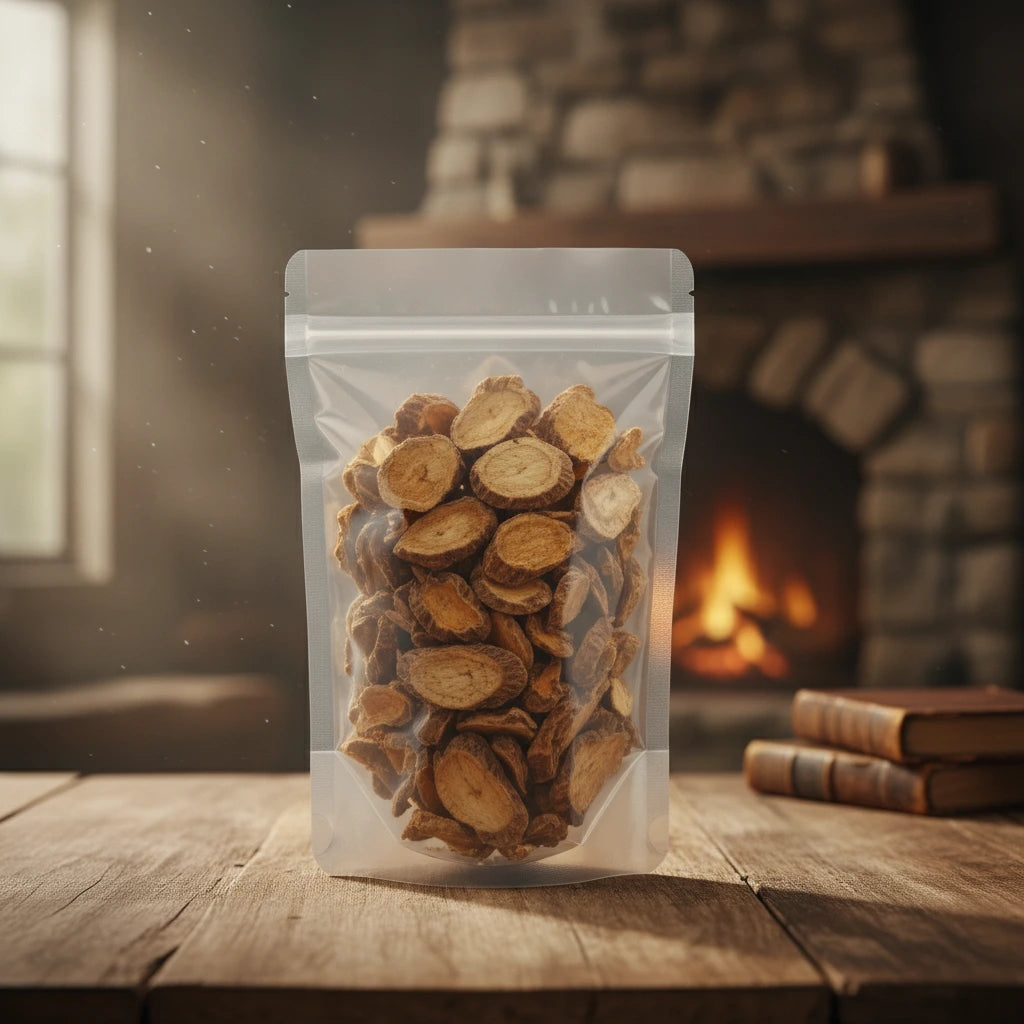 Leopard Lily Rhizome Pieces (Belamcanda Chinensis) | The herb/berry/powder/fruit/root/bark that is in the black bowl, i would like it to shown in a plastic stand up resalable pouch that is clear.
