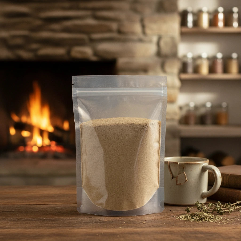 Lobelia Herb Powder (Lobelia Inflata) | The herb/berry/powder/fruit/root/bark that is in the black bowl, i would like it to shown in a plastic stand up resalable pouch that is clear.