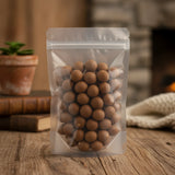 Longan Whole Dried & Roasted (Dimocarpus Longan) | The herb/berry/powder/fruit/root/bark that is in the black bowl, i would like it to shown in a plastic stand up resalable pouch that is clear.