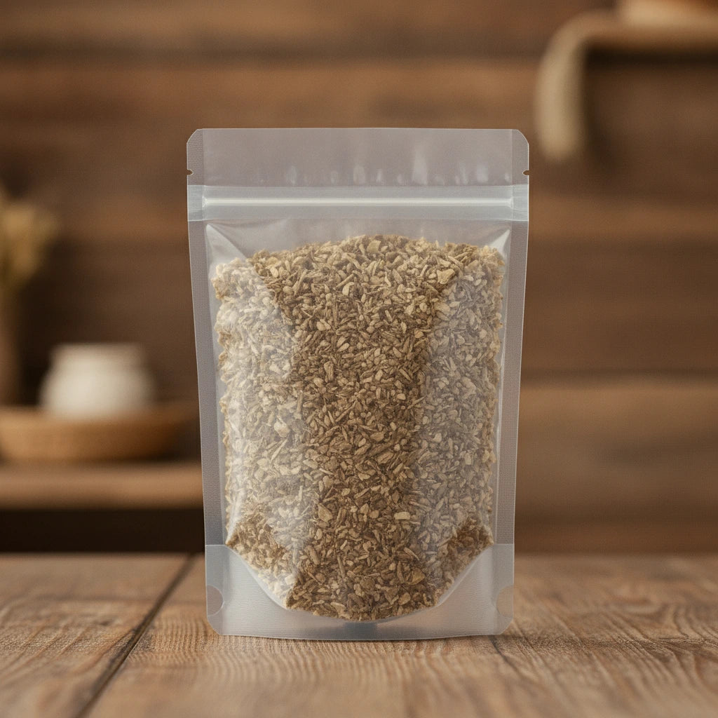 Lovage Root Cut (Levisticum Officinale) | The herb/berry/powder/fruit/root/bark that is in the black bowl, i would like it to shown in a plastic stand up resalable pouch that is clear.