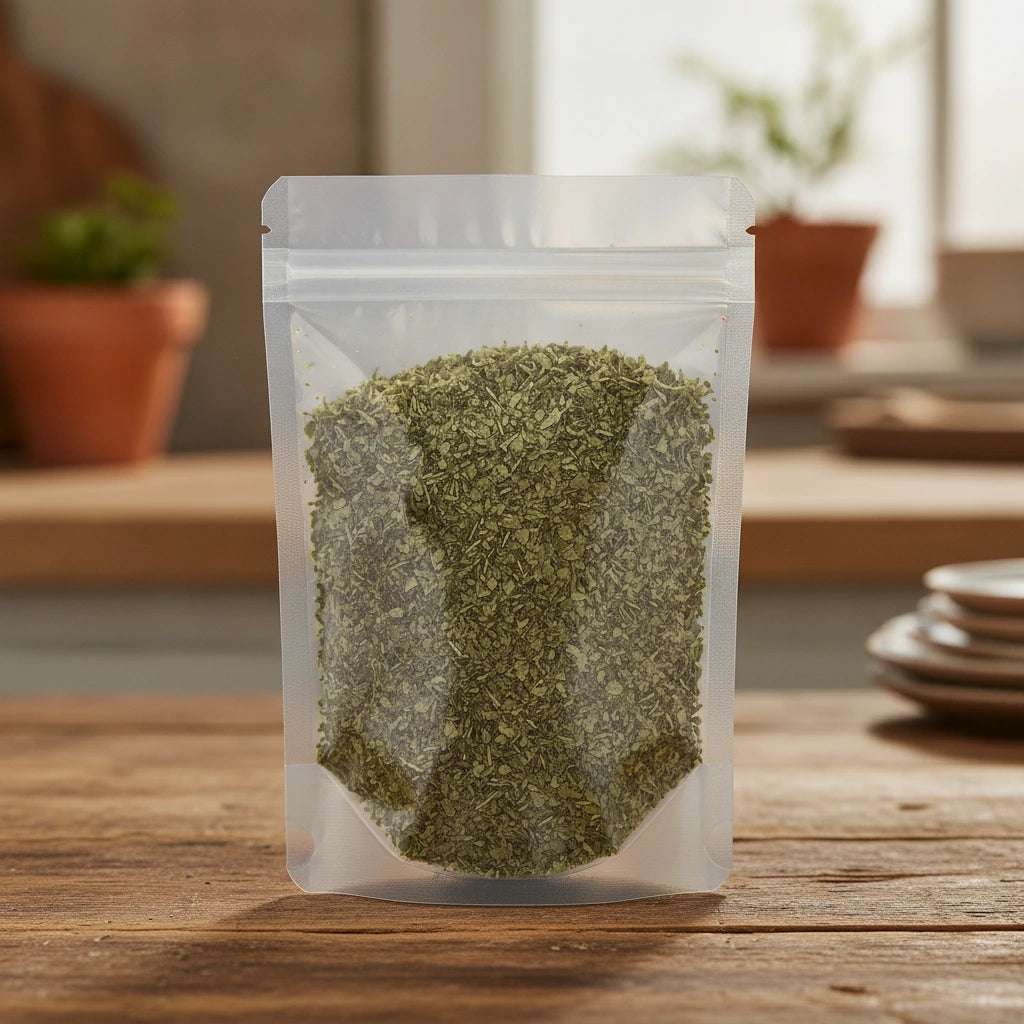 Lungwort Herb Cut (Sticta Pulmonaria) | The herb/berry/powder/fruit/root/bark that is in the black bowl, i would like it to shown in a plastic stand up resalable pouch that is clear.