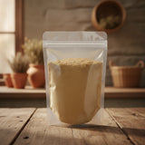 Maca Root Powder (Lepidium Meyenii) | The herb/berry/powder/fruit/root/bark that is in the black bowl, i would like it to shown in a plastic stand up resalable pouch that is clear.