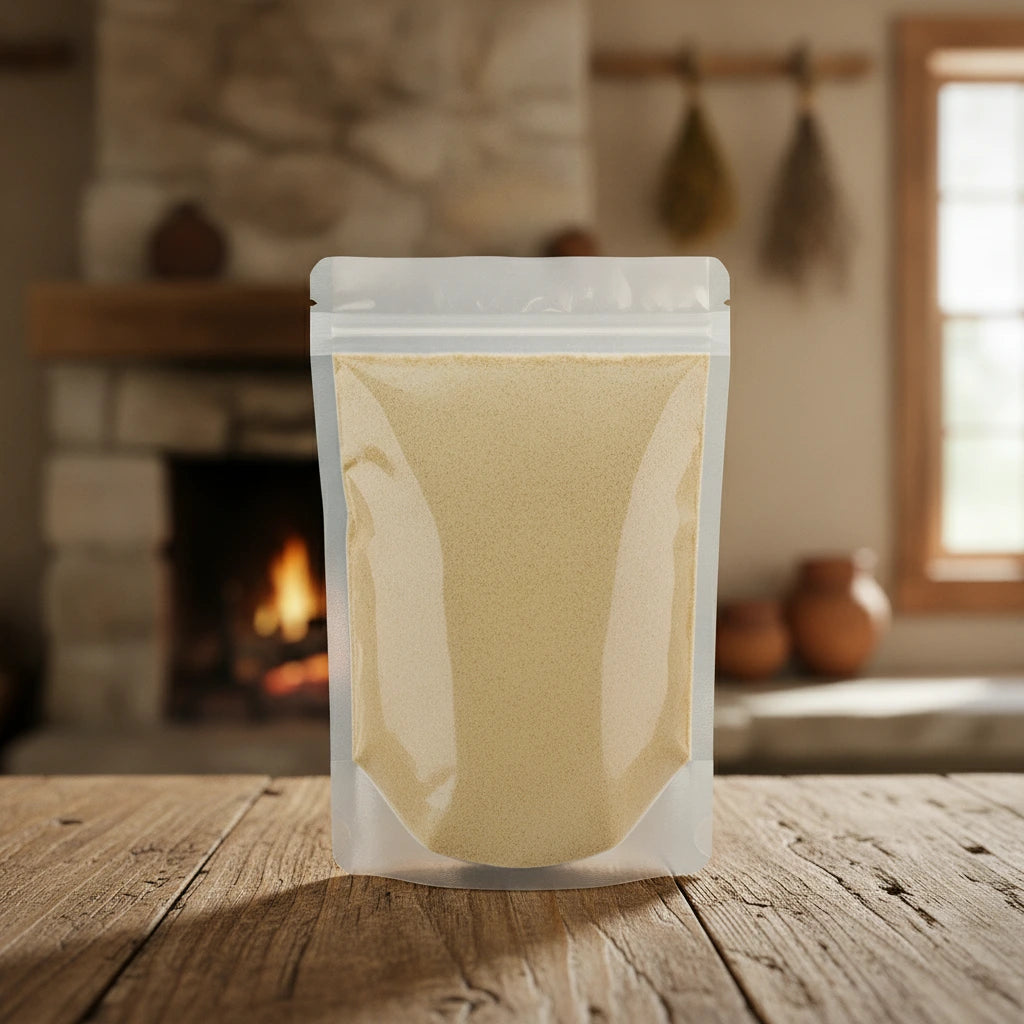 Mandarin Tangerine Juice Powder (Citrus Reticulata Blanco) | The herb/berry/powder/fruit/root/bark that is in the black bowl, i would like it to shown in a plastic stand up resalable pouch that is clear.
