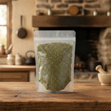 Marjoram Leaf Cut (Marjorana Majorana) | The herb/berry/powder/fruit/root/bark that is in the black bowl, i would like it to shown in a plastic stand up resalable pouch that is clear.