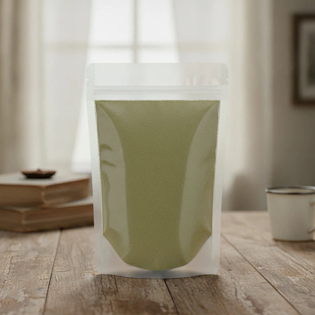 Meadowsweet Herb Powder (Filipendula Ulmaria) | The herb/berry/powder/fruit/root/bark that is in the black bowl, i would like it to shown in a plastic stand up resalable pouch that is clear.