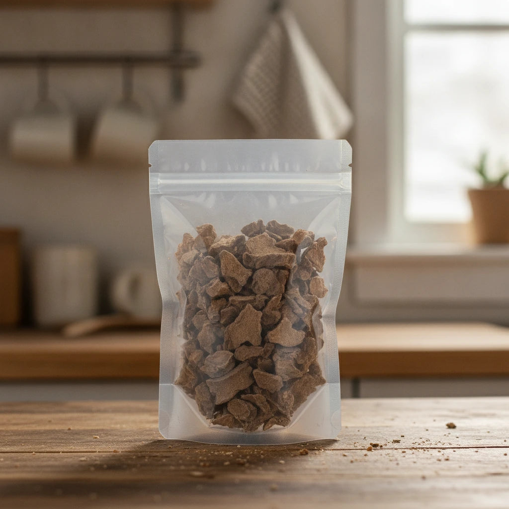Mexican Wild Yam Pieces (Dioscorea Mexicana) | The herb/berry/powder/fruit/root/bark that is in the black bowl, i would like it to shown in a plastic stand up resalable pouch that is clear.