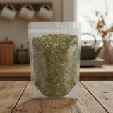 Mistletoe Leaf Cut (Viscum Album) | The herb/berry/powder/fruit/root/bark that is in the black bowl, i would like it to shown in a plastic stand up resalable pouch that is clear.