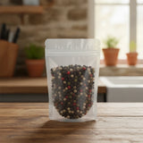 Mix Peppercorns Whole (Piper Nigrum) | The herb/berry/powder/fruit/root/bark that is in the black bowl, i would like it to shown in a plastic stand up resalable pouch that is clear.