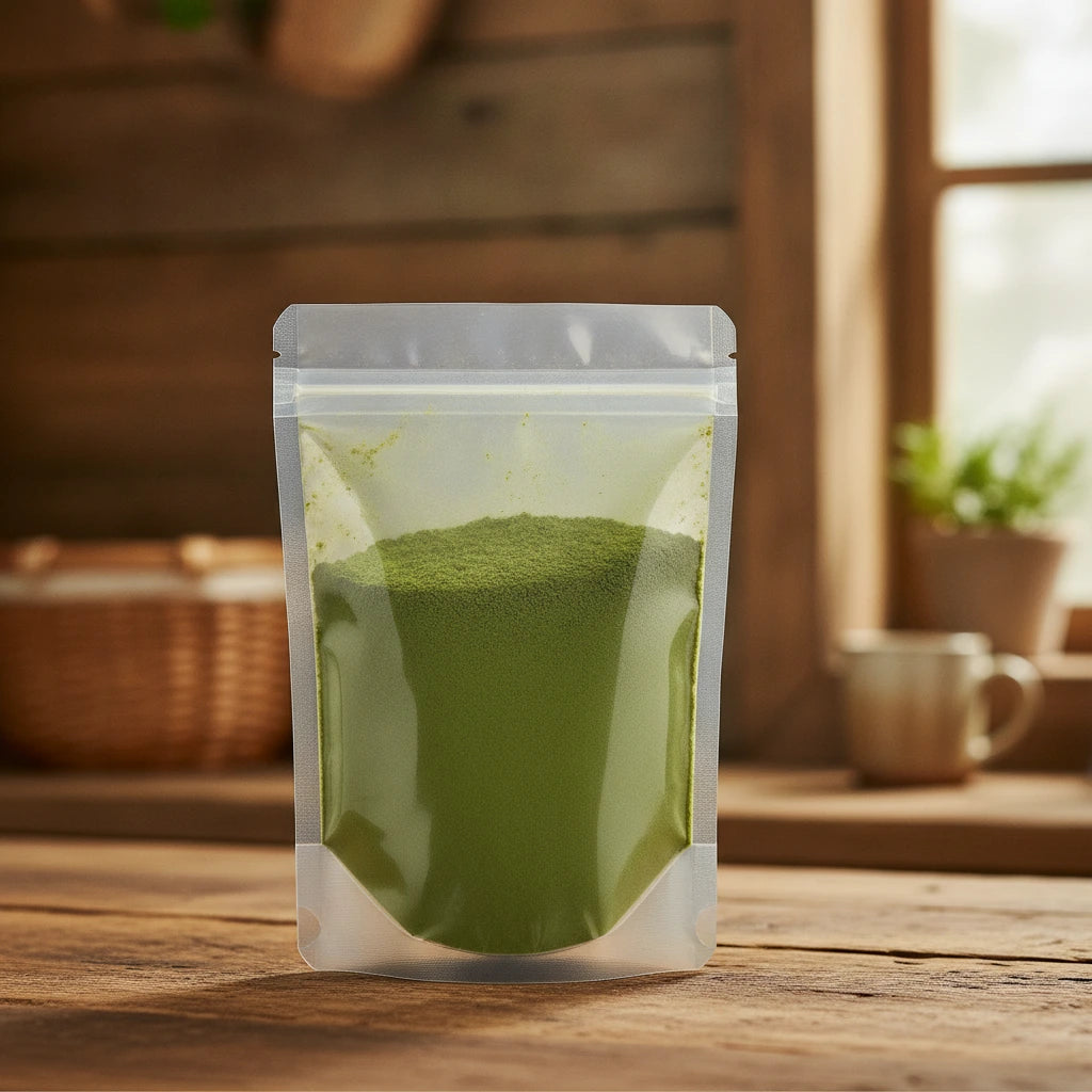 Moringa Leaf Powder (Moringa Oleifera) | The herb/berry/powder/fruit/root/bark that is in the black bowl, i would like it to shown in a plastic stand up resalable pouch that is clear.