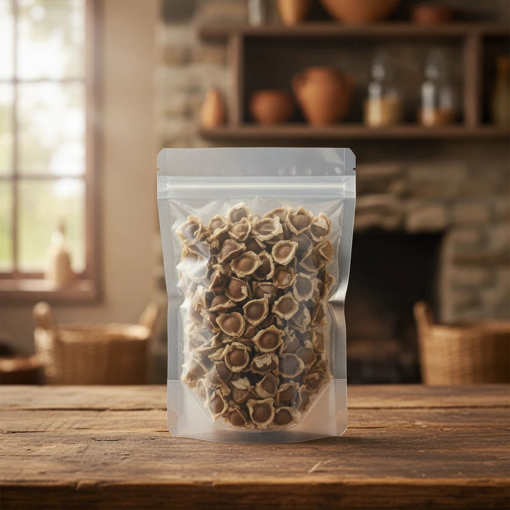 Moringa Seeds Whole (Moringa Oleifera) | The herb/berry/powder/fruit/root/bark/seeds that is in the black bowl, i would like it to shown in a plastic stand up resalable pouch that is clear.