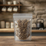 Mulberry Root Bark Pieces (Morus Alba) | The herb/berry/powder/fruit/root/bark that is in the black bowl, i would like it to shown in a plastic stand up resalable pouch that is clear.