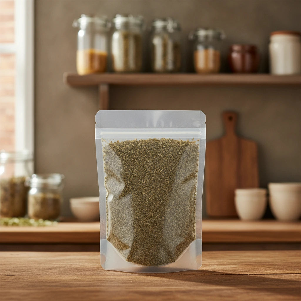 Mullein Leaf Cut (Verbascum Thapsus) | The herb/berry/powder/fruit/root/bark that is in the black bowl, i would like it to shown in a plastic stand up resalable pouch that is clear.