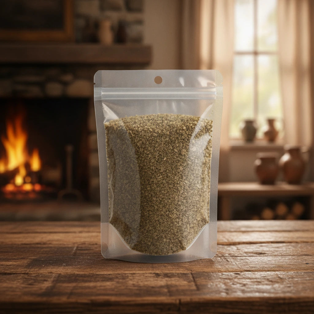 Mullein Leaf Tea Bag Cut (Verbascum Thapsus) | The herb/berry/powder/fruit that is in the black bowl, i would like it to shown in a plastic stand up resalable bag that is clear.