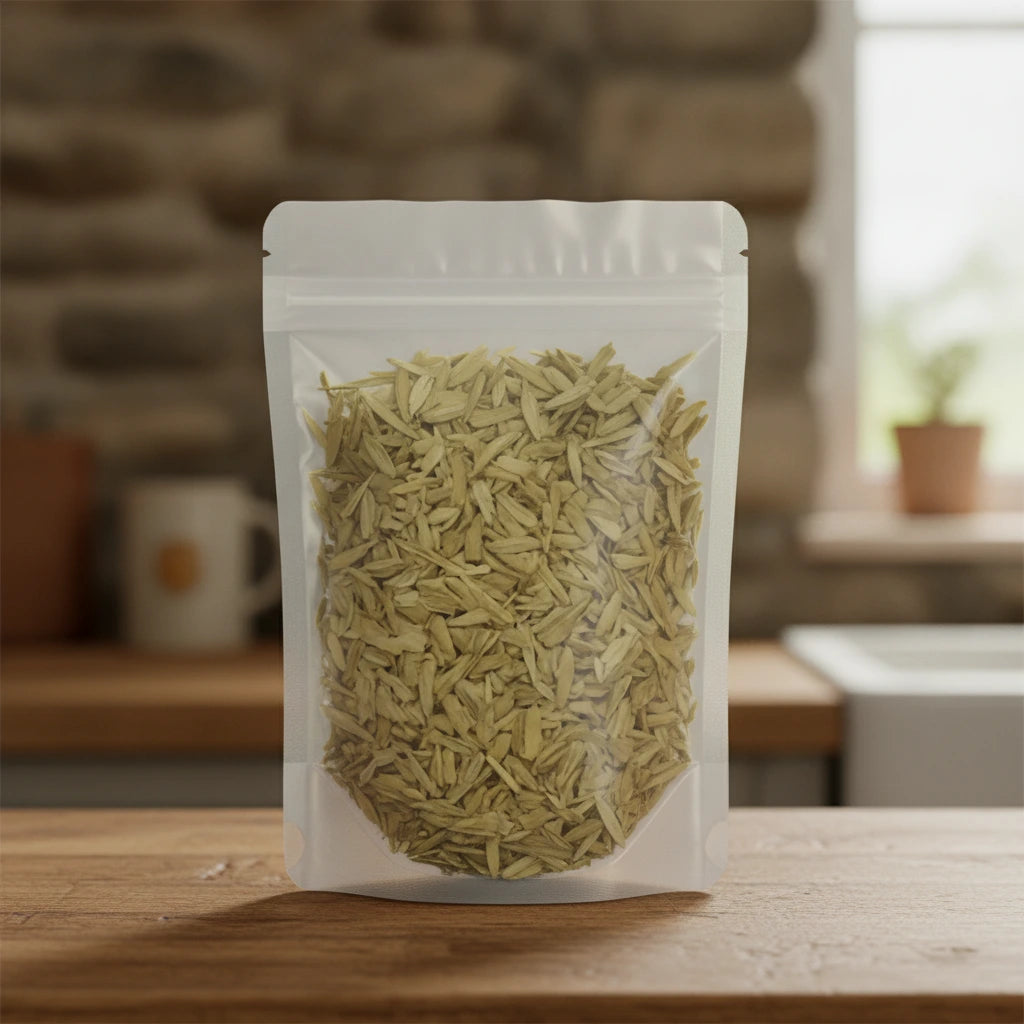 Olive Leaf Cut (Olea Europaea) | The herb/berry/powder/fruit/root/bark that is in the black bowl, i would like it to shown in a plastic stand up resalable pouch that is clear.