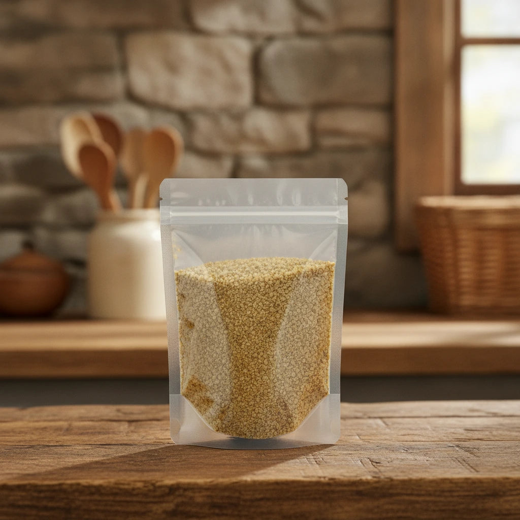 Orange Peel Granules (California) (Citrus Sinensis) | The herb/berry/powder/fruit/root/bark that is in the black bowl, i would like it to shown in a plastic stand up resalable pouch that is clear.