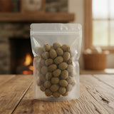 Palm Leaf Raspberry Fruit Whole (Rubus Chingii) | The herb/berry/powder/fruit that is in the black bowl, i would like it to shown in a plastic stand up resalable bag that is clear.
