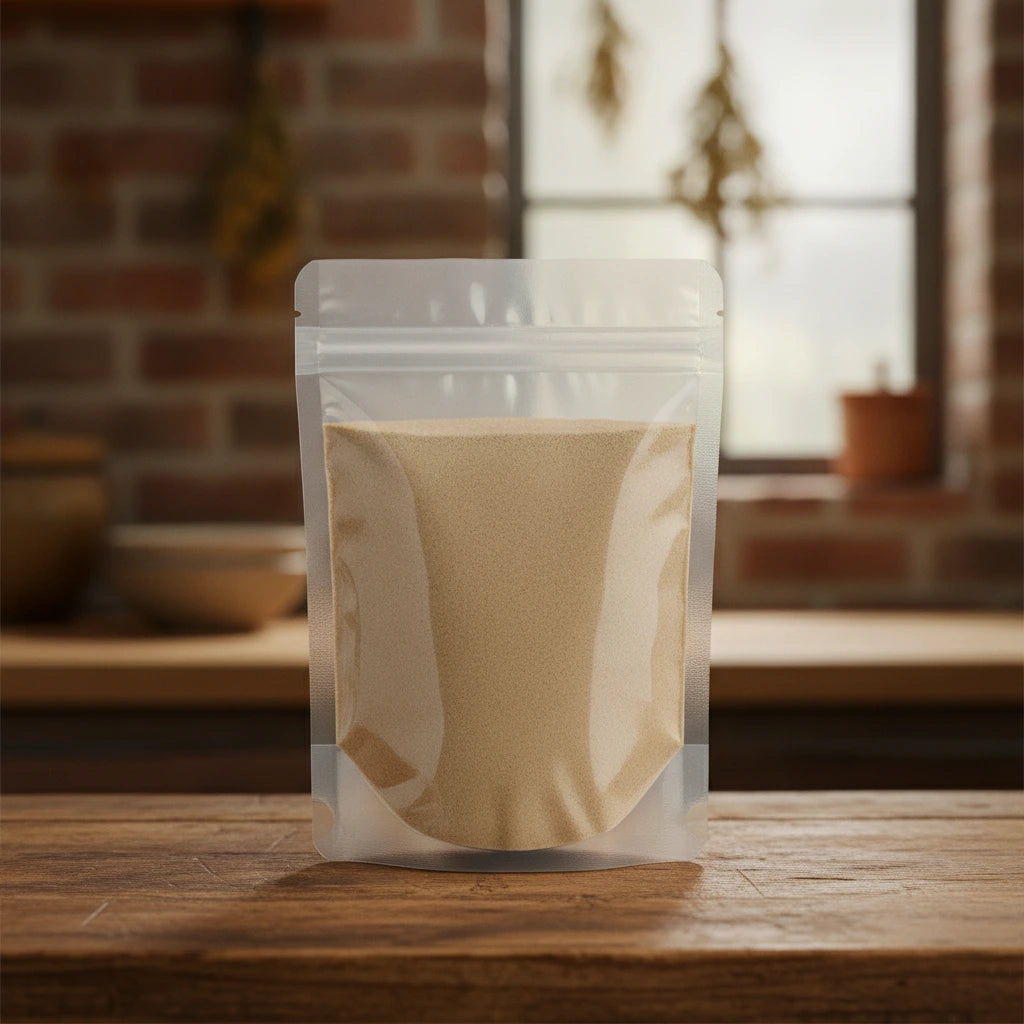 Panax Ginseng Powder (Panax Notoginseng) | The herb/berry/powder/fruit/root/bark that is in the black bowl, i would like it to shown in a plastic stand up resalable pouch that is clear.