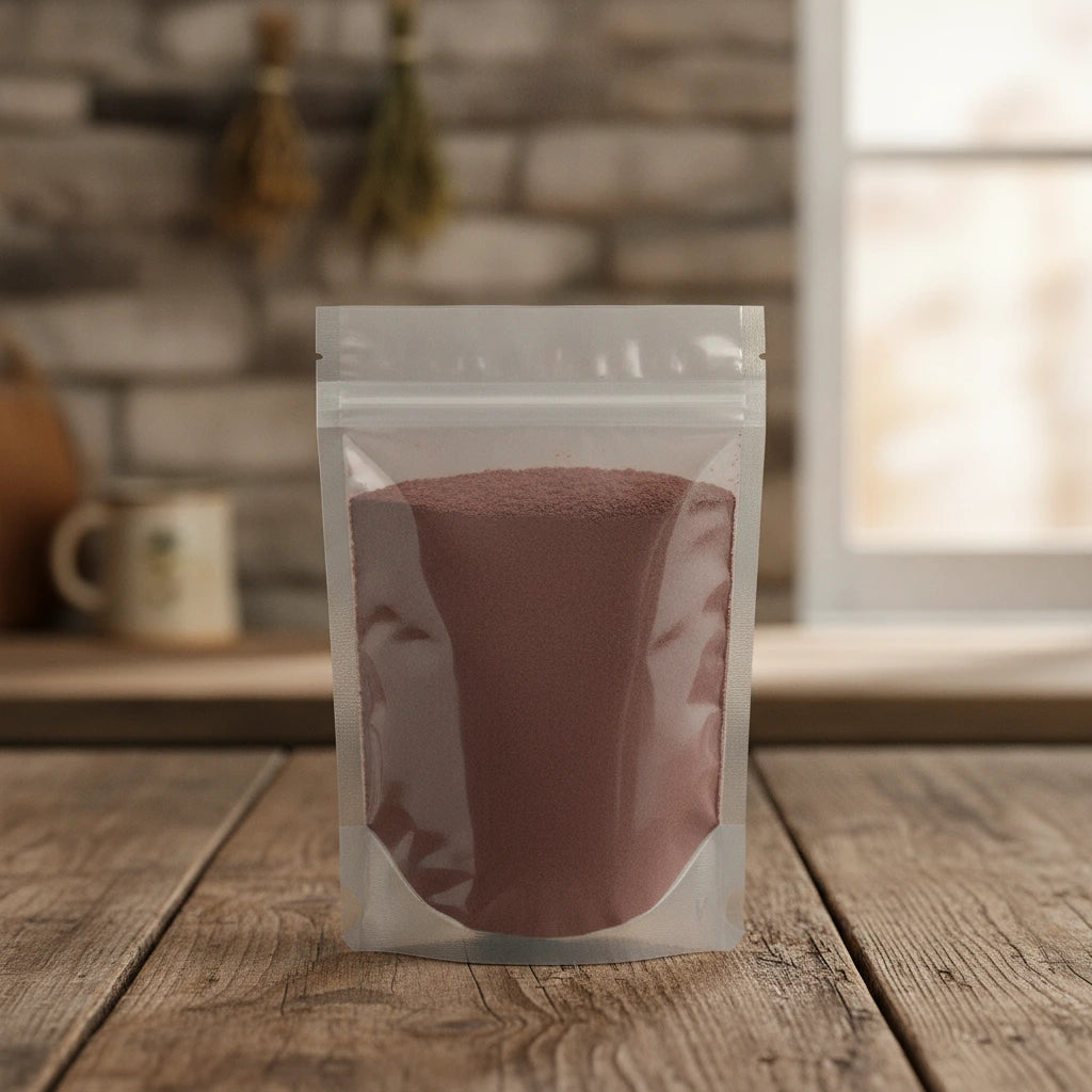 Paper Flower Powder (Bougainvillea Glabra) | The herb/berry/powder/fruit/root/bark that is in the black bowl, i would like it to shown in a plastic stand up resalable pouch that is clear.