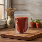 Paprika Powder (Smoked) (Capsicum Annuum) | The herb/berry/powder/fruit/root/bark that is in the black bowl, i would like it to shown in a plastic stand up resalable pouch that is clear.