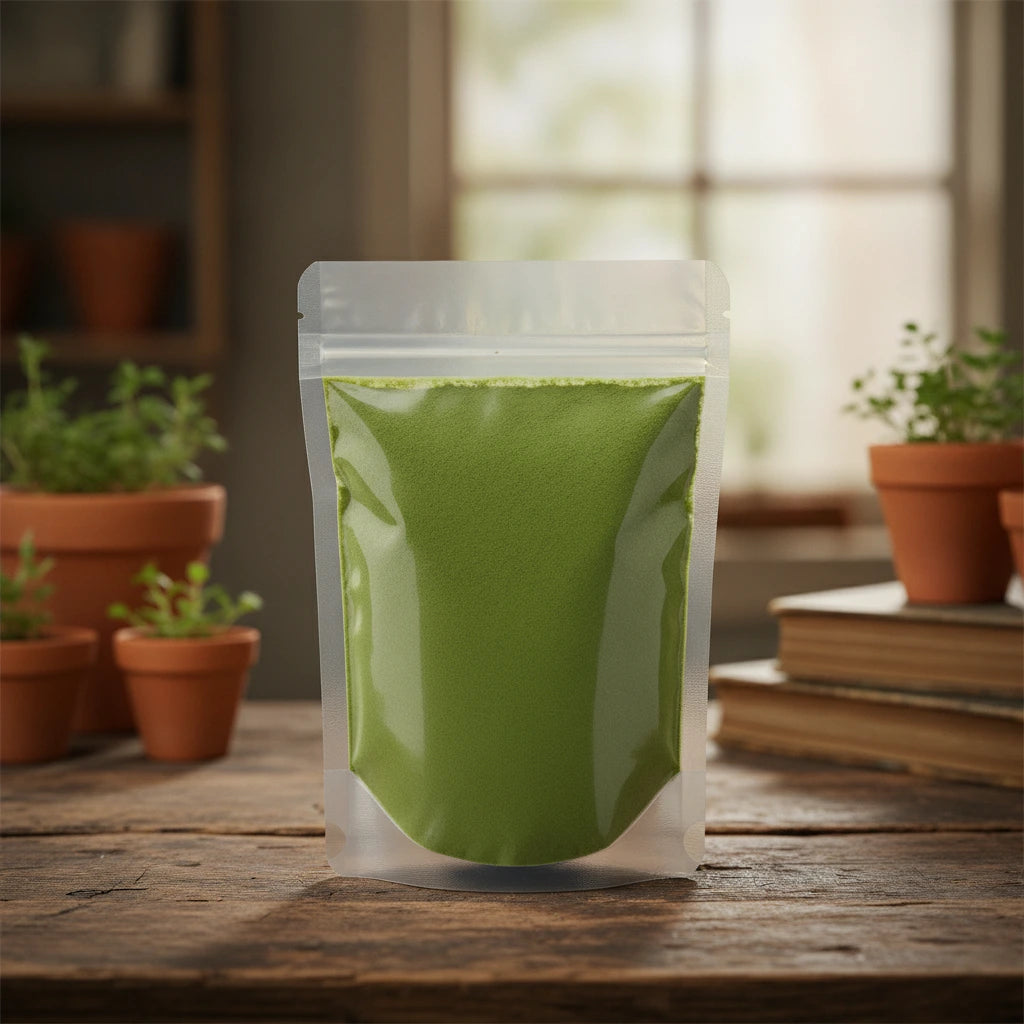 Parsley Leaf Powder (Petroselinum Crispum) | The herb/berry/powder/fruit/root/bark that is in the black bowl, i would like it to shown in a plastic stand up resalable pouch that is clear.