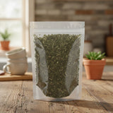 Patchouli Herb Cut (Pogostemon Cablin) | The herb/berry/powder/fruit/root/bark that is in the black bowl, i would like it to shown in a plastic stand up resalable pouch that is clear.