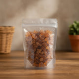 Peach Gum Resin Pieces (Prunus Persica) | The herb/berry/powder/fruit/root/bark that is in the black bowl, i would like it to shown in a plastic stand up resalable pouch that is clear.