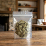 Peach Leaf Whole (Prunus persica) | The herb/berry/powder/fruit/root/bark that is in the black bowl, i would like it to shown in a plastic stand up resalable pouch that is clear.