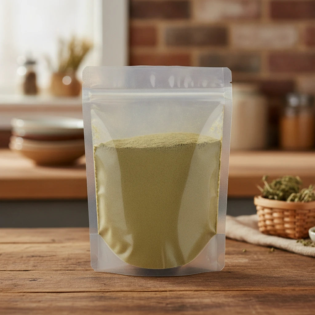 Poultry Seasoning Blend | The herb/berry/powder/fruit/root/bark that is in the black bowl, i would like it to shown in a plastic stand up resalable pouch that is clear.