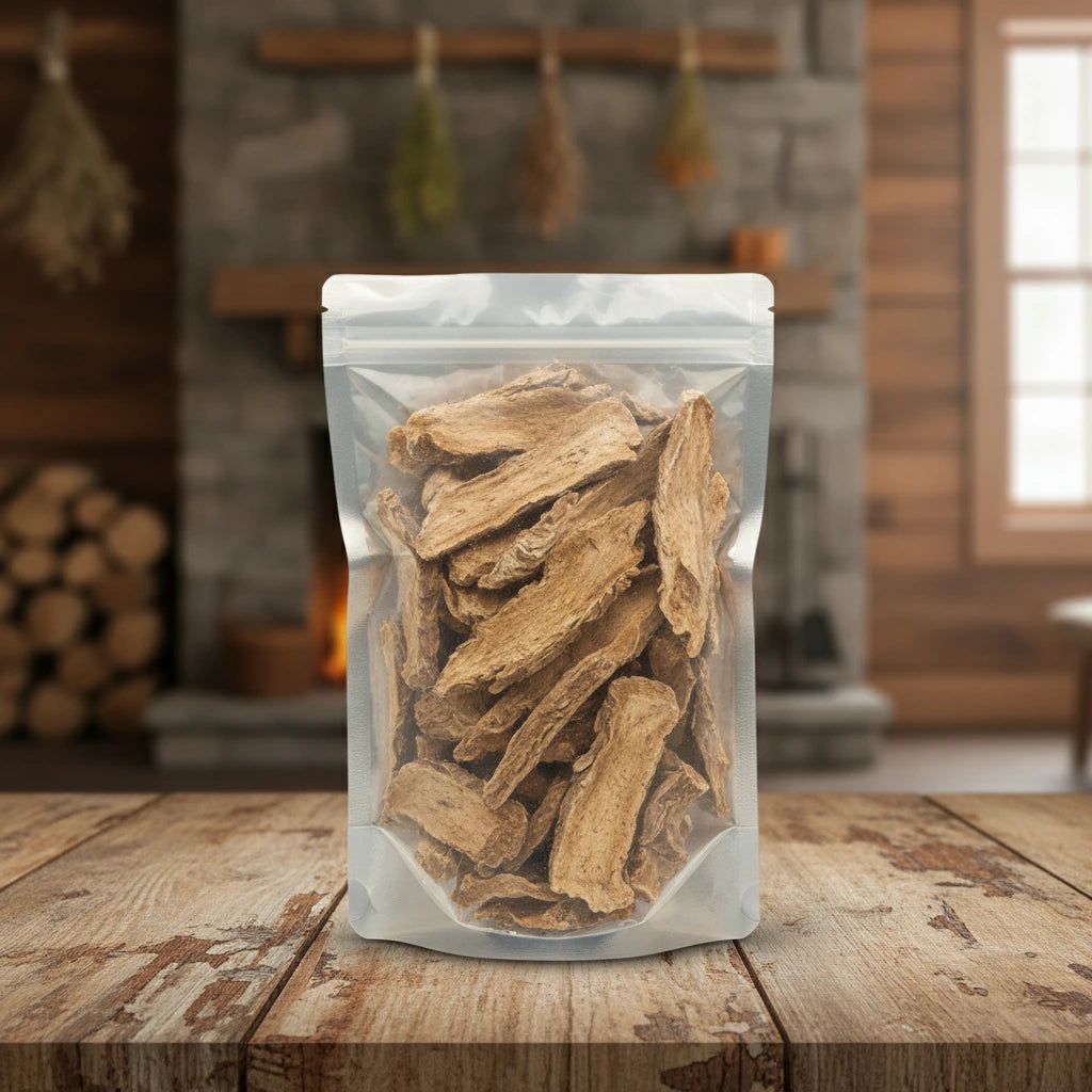 Pubescent Angelica Root Whole (Angelica Pubescens) | The herb/berry/powder/fruit/root/bark that is in the black bowl, i would like it to shown in a plastic stand up resalable pouch that is clear.