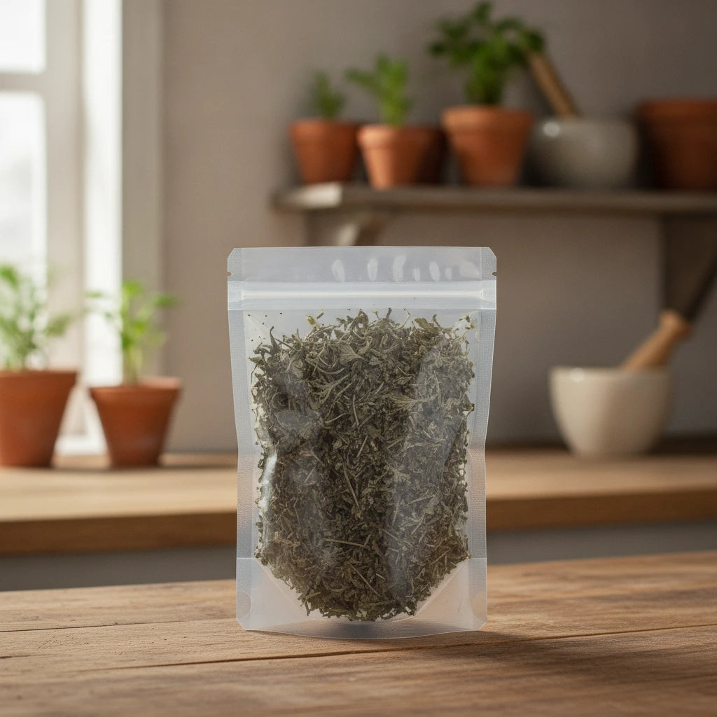 Pulsatilla Root Cut (Pulsatilla Chinensis) | The herb/berry/powder/fruit/root/bark that is in the black bowl, i would like it to shown in a plastic stand up resalable pouch that is clear.