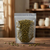 Pumpkin Seeds Whole (Cucurbita Species) | The herb/berry/powder/fruit/root/bark/seeds that is in the black bowl, i would like it to shown in a plastic stand up resalable pouch that is clear.