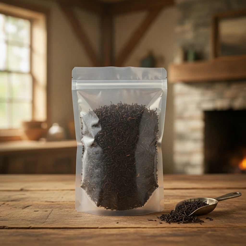 Raspberry Black Tea (Camellia Sinensis) | The herb/powder/tea that is in the black bowl, i would like it to shown in a plastic stand up resalable bag that is clear.
