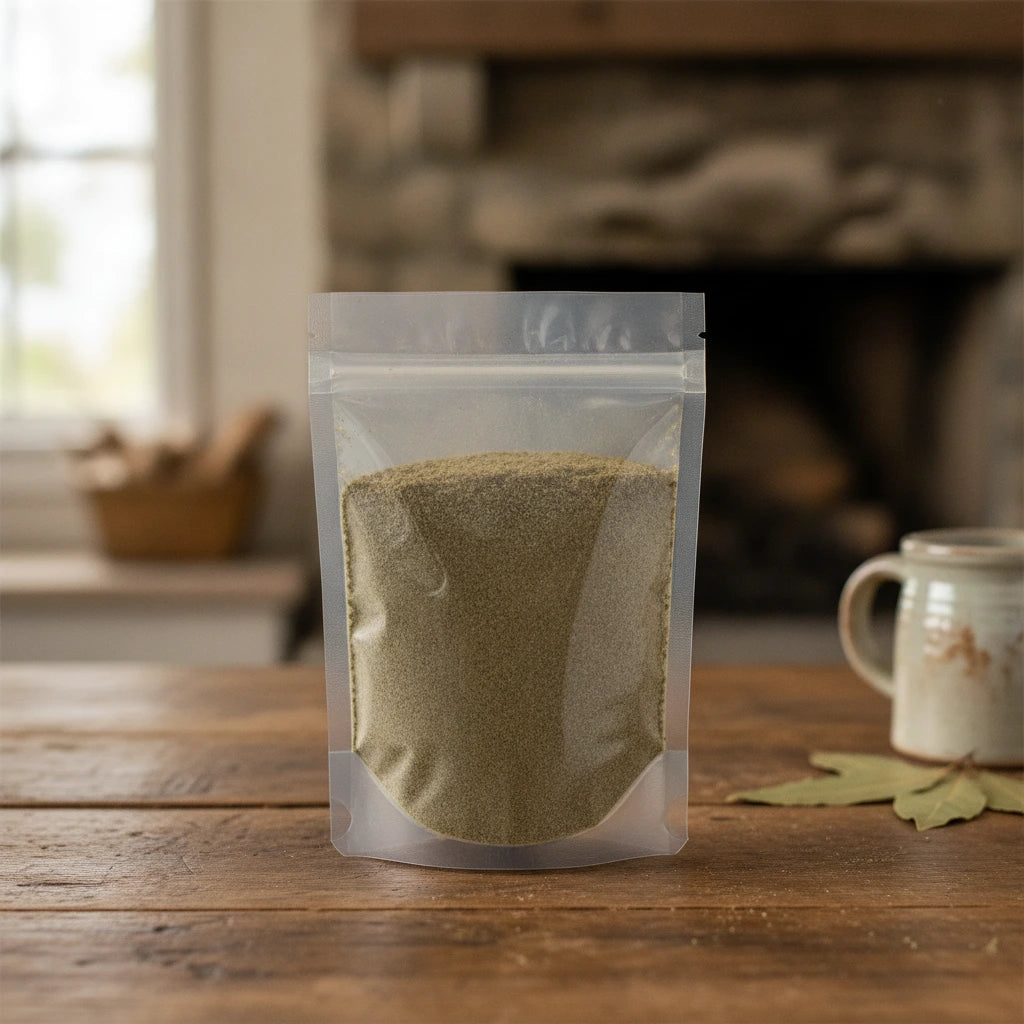 Red Clover Herb Powder (Trifolium Pratense) | The herb/berry/powder/fruit/root/bark that is in the black bowl, i would like it to shown in a plastic stand up resalable pouch that is clear.