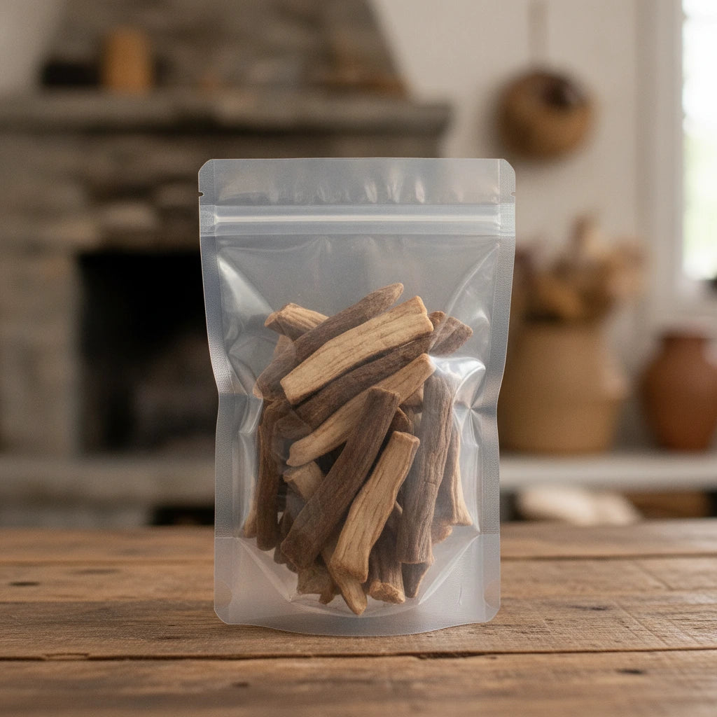 Red Peony Root Whole (Paeonia Veitchii) | The herb/berry/powder/fruit/root/bark that is in the black bowl, i would like it to shown in a plastic stand up resalable pouch that is clear.