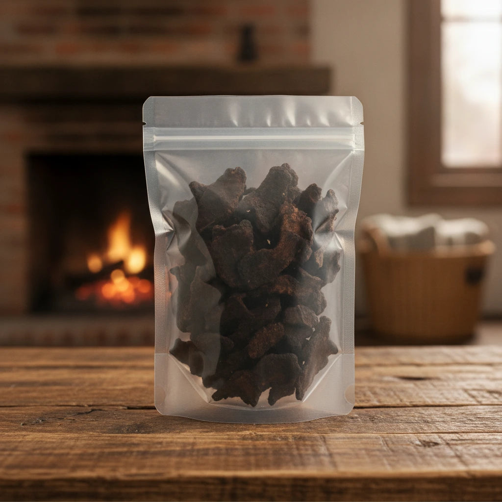 Rehmannia Root Cut (Rehmannia Glutinosa) | The herb/berry/powder/fruit/root/bark that is in the black bowl, i would like it to shown in a plastic stand up resalable pouch that is clear.
