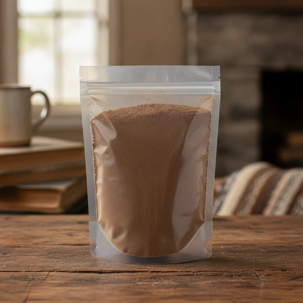 Rehmannia Root Powder (Rehmannia Glutinosa) | The herb/berry/powder/fruit/root/bark that is in the black bowl, i would like it to shown in a plastic stand up resalable pouch that is clear.