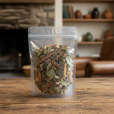 Relax Herbal Tea | The herb/powder/tea that is in the black bowl, i would like it to shown in a plastic stand up resalable bag that is clear.